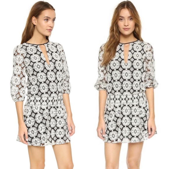 NWOT Alice + Olivia Geraldine Elastic Waist Dress in Cream & Black Size 2 - Picture 2 of 8